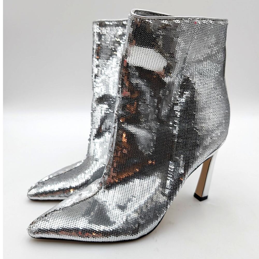 Nine West Baey Pointed Toe Ankle Bootie Side Zip Women's Silver Size US6M EU36.5